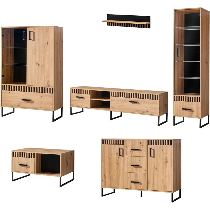 Wohnzimmer-Set Lamelix 6-teilig Artisan Eiche