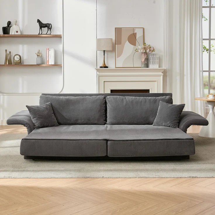 ZUBALIYA Schlafsofa 69.00x23.00 cm, mit Cordbezug, für Wohnzimmer und Apartments, mit stabilem Untergestell, Beige – Bild 6