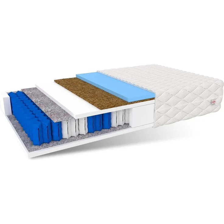 FDM RODOS Taschenfederkernmatratze 160x200 7-Zonen Matratze Kokos-Einlage 22 cm Höhe Härtegrad H2/H3 Zweiseitig Hochelastischer Schaum HR Polyurethanschaum Polyester Öko-Tex