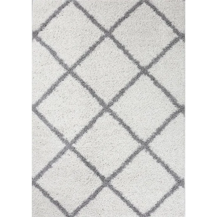 Vimoda Hochflor-Läufer Shaggy Wohnzimmer Rautenmuster Weiss, Rechteckig, Höhe: 30 mm, Langflor, Rauten muster, Skandi Design in Creme – Bild 5