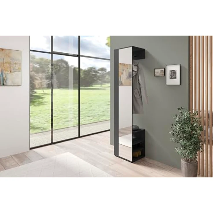 byLIVING Flurgarderobe BEN / Garderobe Anthrazit mit Spiegel / Spiegelschrank für den Flur mit Kleiderstange und Ablage / B 40, H 184, T 35 cm – Bild 7