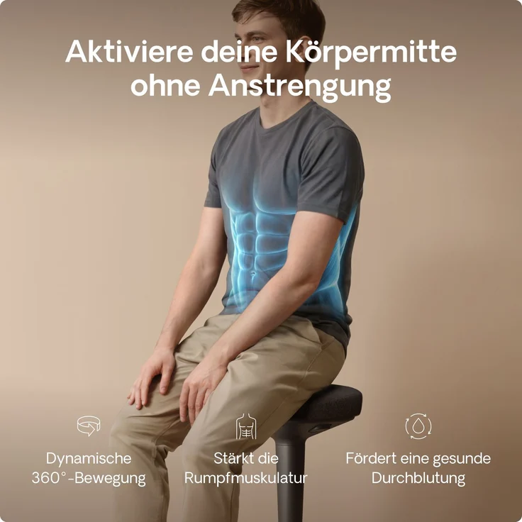 Ergonomischer Balancehocker Desktronic – Höhenverstellbarer Stehhocker für Homeoffice & Stehschreibtisch, Aktivsitz-Hocker mit Wippfunktion, rutschfester Standfuß – Schwarz – Bild 4