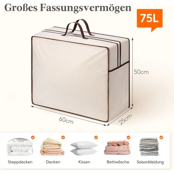 Lifewit Aufbewahrungsbox Aufbewahrungstasche 75L Bettdecken verstärkte Griffe Reißverschlüsse (2 St) – Bild 3