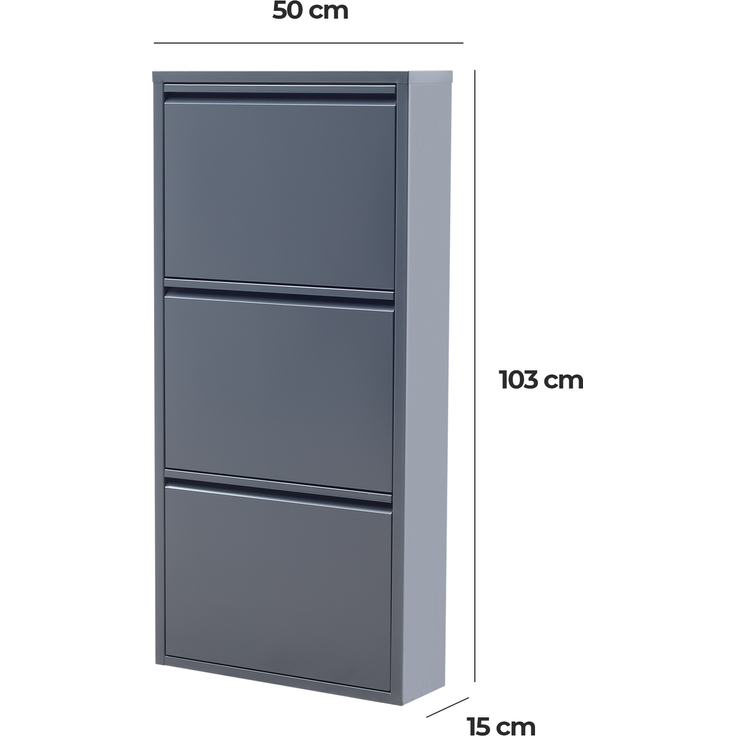 Schuhschrank Schmal Schuhregal Metall Schuhkipper mit Magnet Klappen Schuhablage (3 Klappen Anthrazit) – Bild 2