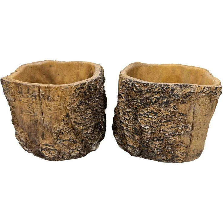 Online-Fuchs Blumentopf - 2er Set Blumentöpfe im Holzdesign für drinnen und draußen (aus Beton gegossen, realistische Holznachbildung), Deko Topf für Blumen, Pflanzen und Kräuter – Bild 1