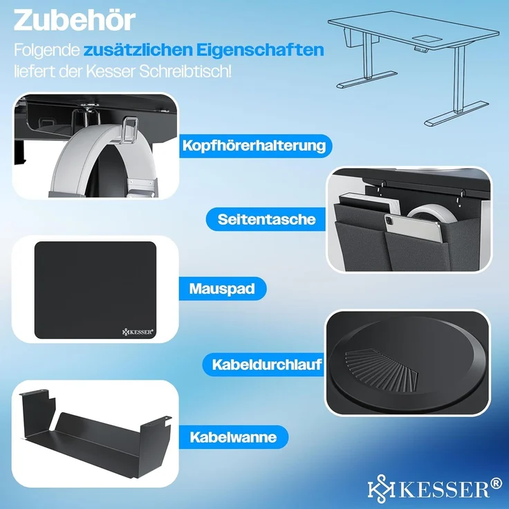 KESSER® Höhenverstellbarer Schreibtisch elektrisch | Ergonomisch Steh-Sitz Schreibtisch | 3-Funktions-Memory Steuerung | Inkl. 360° Rollen & USB-Ladeanschluss | Computertisch für Homeoffice Schwarz, 180 x 80 cm – Bild 4