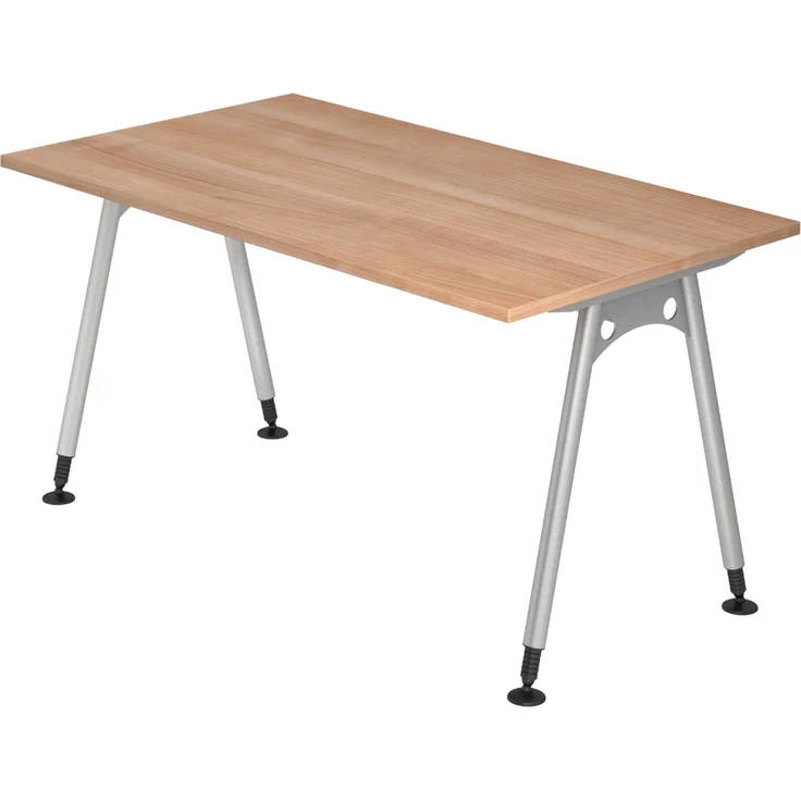 bümö manuell höhenverstellbarer Schreibtisch 140x80 cm in Nussbaum - PC Tisch höhenverstellbar & klein, höhenverstellbarer Tisch Büro, kleiner Computertisch verstellbar, A-Serie, AS-14-N – Bild 1