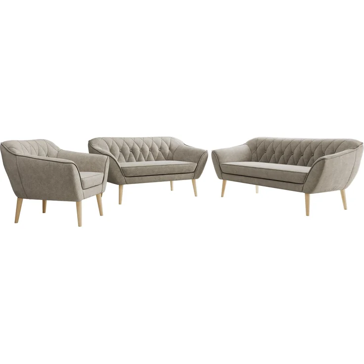 Wohnzimmerset PIRS 1-2-3, Skandinavisches Komplettset, Wellenfederung, Buche Füße, Sitzgruppe, Möbelset - Beige Stukture – Bild 6