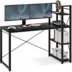 Vasagle Schreibtisch, mit Regalböden rechts oder links, Industrie-Design, Schwarz, 60 x 137,2 x 118,7 cm
