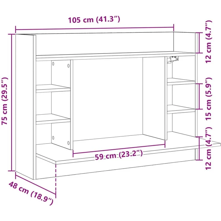 vidaXL Wand-Schreibtisch Grau Sonoma 105x48x75 cm Holzwerkstoff 847973 – Bild 9