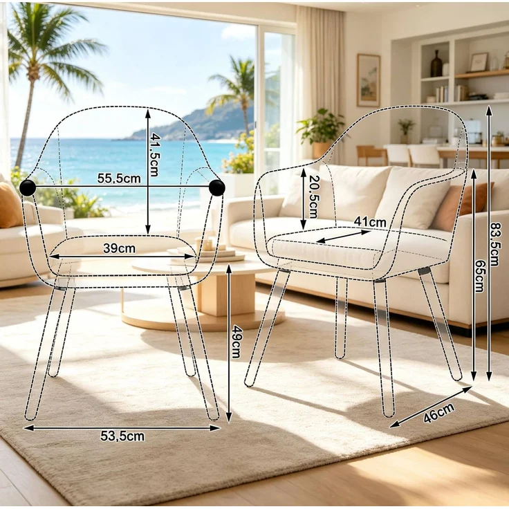 Essstuhl 53,5x83,5x46 cm – gepolsterter Stuhl mit Armlehnen aus Cord, Holz und Metall – Bild 4