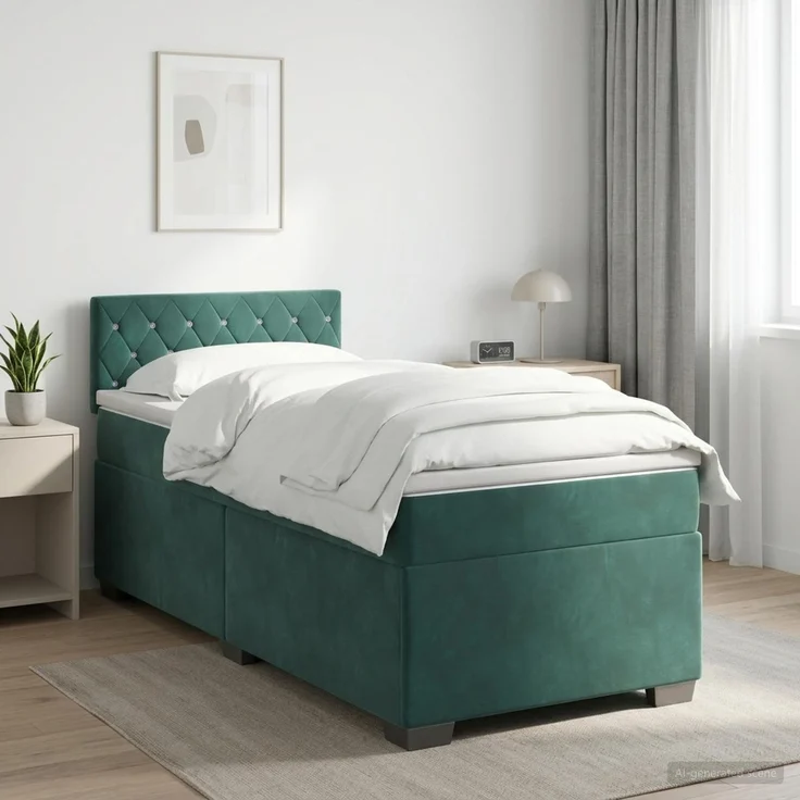 vidaXL Boxspringbett mit Matratze Dunkelgrün 80 x 200 cm Samt 3450599 – Bild 1