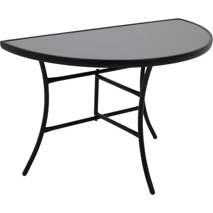 DEGAMO Gartentisch PALERMO, Anstelltisch halbrund 58x110cm, Metall anthrazit, Glas grau – Bild 1