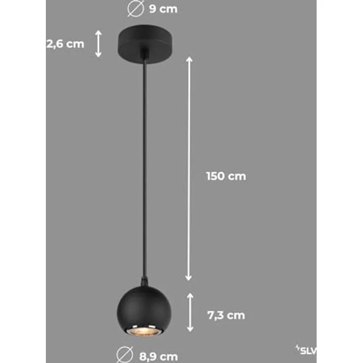 SLV LIGHT EYE 90, Pendelleuchte GU10, 1x max. 6W, Pendellänge 150cm, matt schwarz – Bild 2