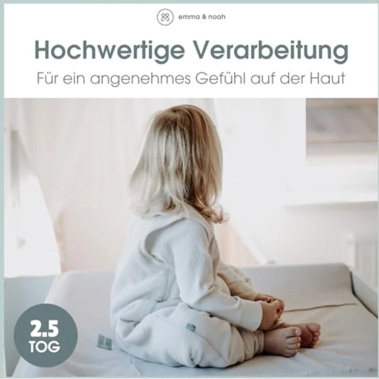 emma & noah Baby Schlafsack mit Füßen 2.5 TOG, Strampelsack für den Herbst und Winter, Bio-Baumwolle, Oeko-TEX Zertifiziert, Kuscheliger Schlafsack für Neugeborere (Punkte Mint, 80 cm) – Bild 6