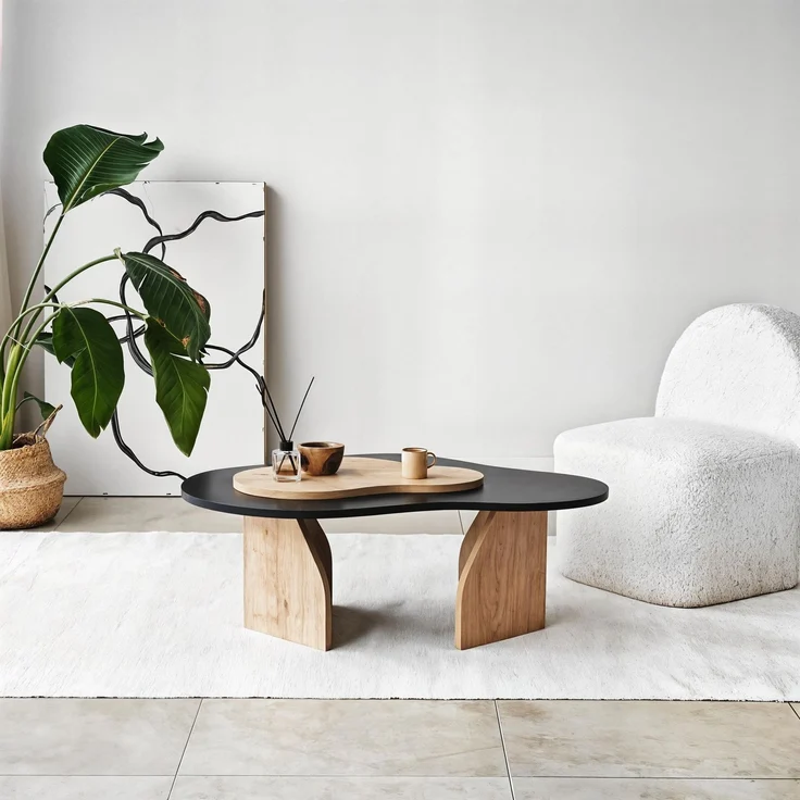 Hanah Home Stylish Abstract Coffee Table, Black & Sapphire Oak, 105 x 35 x 65 cm | 100% Melamine Coated Particle Board, 18 mm Thickness | Modern Design for Living Spaces – Bild 2
