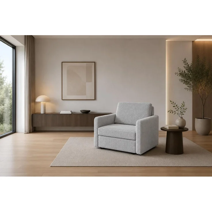 KRISAN MÖBEL Sessel ARIA mit Schlaffunktion 95 × 84 x 95 cm in Hellgrau Cordstoff Liegefläche 83 × 190 cm, Farbe: Hellgrau – Bild 3