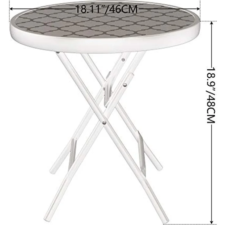 PHI VILLA Klappbar Runder Beistelltisch Glas aus Metall Gartentisch Kaffeetisch Klein Balkontisch wetterfest pflegeleicht für Balkon Garten Terrasse Wohnzimmer – Bild 3