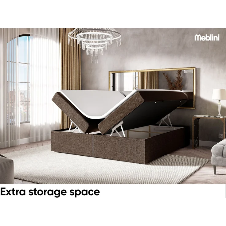 MEBLINI Boxspringbett LIONEL 200x200cm - H3/Braun Webstoff - mit Bettkasten - Gepolstert Doppelbett mit Matratze und Topper - Polsterbett mit Stauraum - Bett ohne Kopfteil - Stauraumbett – Bild 5