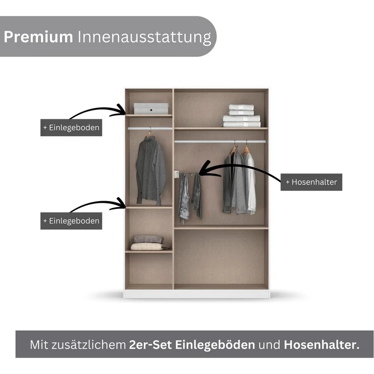 Rauch Möbel Costa, Kleiderschrank für Schlafzimmer, Kinderzimmer, Babyzimmer, Garderobe, Flur, 3-türig, 2 Schubladen, Push-to-Open, mit Zubehör Premium, Farbe Weiß, Breite 136 cm – Bild 2
