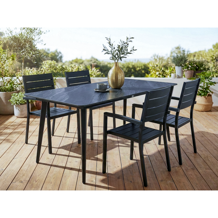 Beliani 'RODALLO' Gartentisch, Stein Schwarzer Marmor, 90x160x75 cm – Bild 3