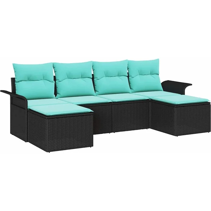 vidaXL Garten-Sofa-Set mit Kissen 6 pcs Schwarz Poly Rattan 3354145 – Bild 2