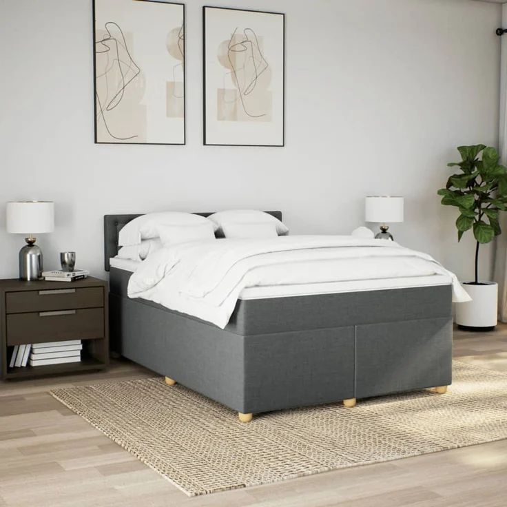 vidaXL Boxspringbett mit Matratze Dunkelgrau 140x200 cm Stoff 3289018 – Bild 4