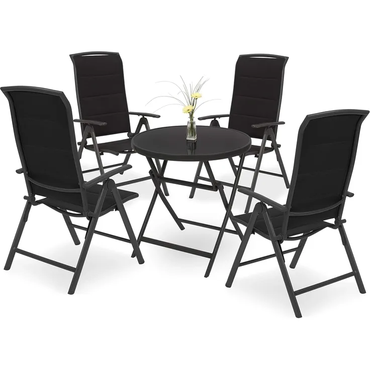 BRUBAKER Gartenset Milano - Glastisch 70 cm mit Hochlehner Stuhl - Aluminium