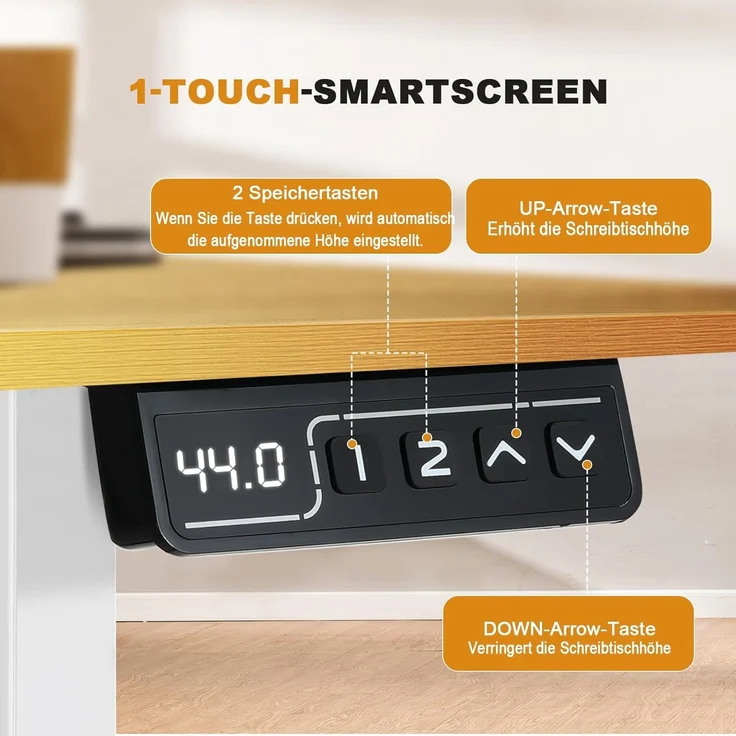 COMHOMA Höhenverstellbarer Schreibtisch 140x60 cm mit USB-Buchse und Haken, Elektrisch Verstellbarer Computertisch, Steh-Sitztisch Stehpult Stehschreibtisch braun – Bild 4