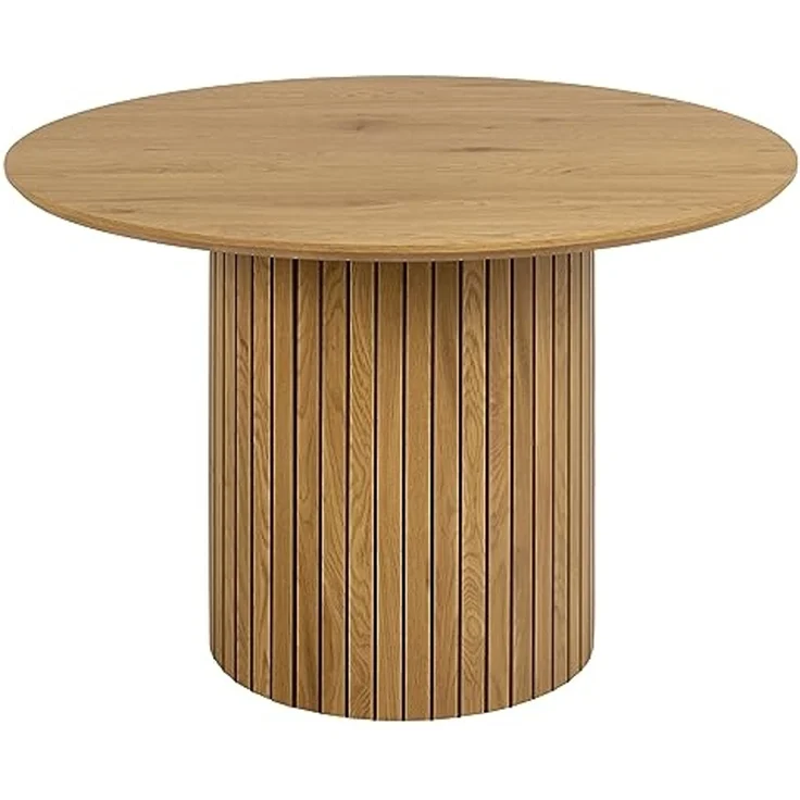 AC Design Furniture Yaron Esstisch in Wildeichenoptik für 4 Personen, Säulenfuß mit Lamellenfront, Runder Esstisch, Ø: 120 x H: 75 cm – Bild 3