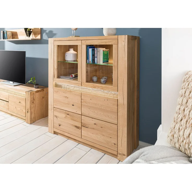 Highboard Wildeiche 123 x 40 x 142 beige geölt KENT #204 – Bild 3