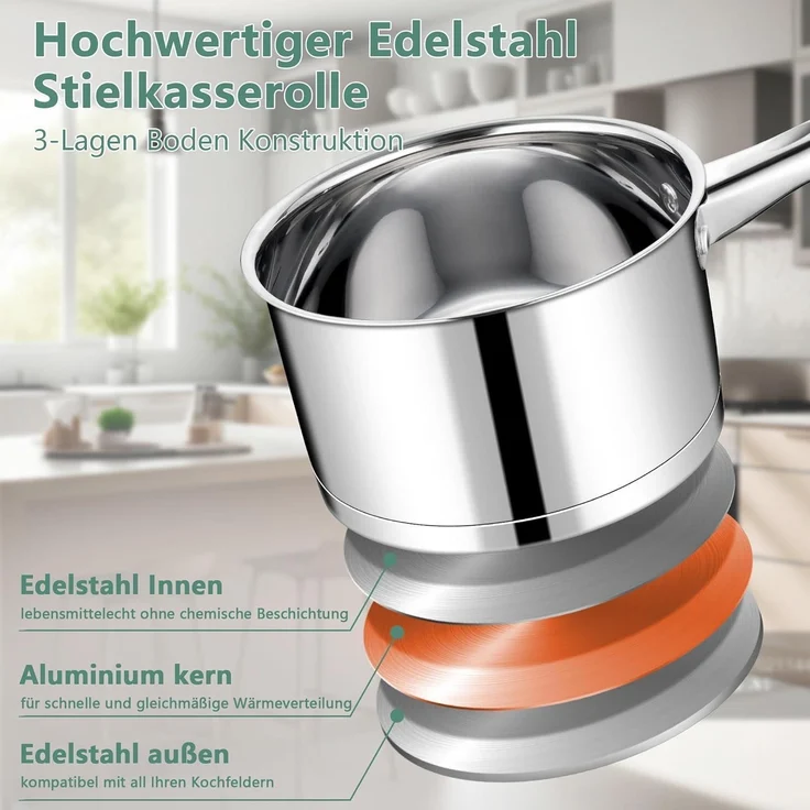 TEAMFAR Stielkasserolle 16cm Edelstahl Induktion Glasdeckel 1,9L – Bild 3