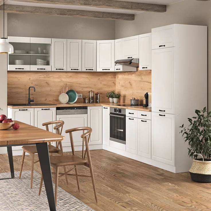 Eckküche R-Line Weiß Landhaus/Weiß 287 x 227 cm ohne Arbeitsplatte Vicco – Bild 4