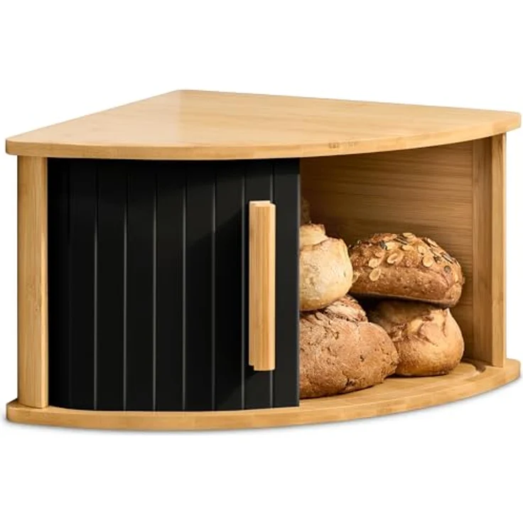 Praknu Brotkasten HAUPT Eckbrotkasten, Bambus, Holz, (Einzelartikel, 1-tlg, Nein), FSC®-zertifiziert, platzsparendes Eckformat, Schiebetür beidseitig – Bild 2