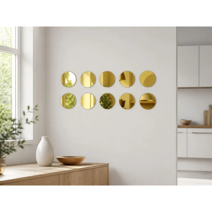 Runder selbstklebender Acrylspiegel für Wanddekoration, Gold, 10er Set, Ø 25 cm – Bild 2