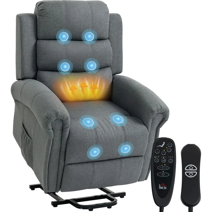 MELAYR, Massagesessel mit Aufstehhilfe, Relaxsessel, Vibrationsköpfe, mit Neigefunktion, 87.5 x 87 x 108 cm, Grau – Bild 1