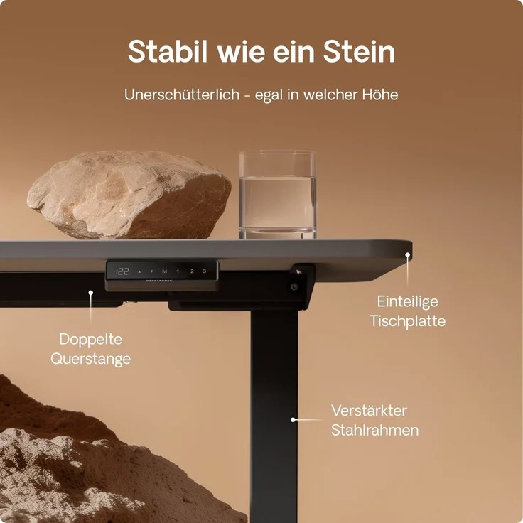 Desktronic HomeOne Elektrisch höhenverstellbarer Schreibtisch 120x60cm Schwarz/Grau mit Memory-Funktion, Anti-Kollisions Technologie, USB-A und USB-C-Ladeanschlüssen – Bild 4