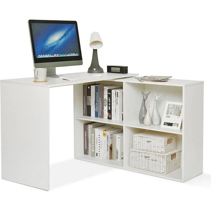 Mondeer Eckschreibtisch L-Computertisch, L-Förmig mit 4 Ablagen Umkehrbarer Links/Richtig, Weiß – Bild 1
