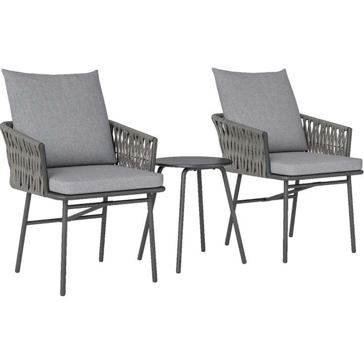 Essstuhl-Set mit Tisch 40x40x49 cm und Stühlen 58x63x69 cm, Grau, Stahlrahmen, Rattan, abnehmbare Bezüge – Bild 7