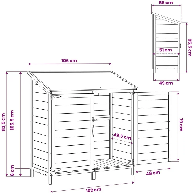 vidaXL Gartenschuppen Grau 106,5 x 56 x 113,5 cm Massivholz aus Fichte 42033442 – Bild 11