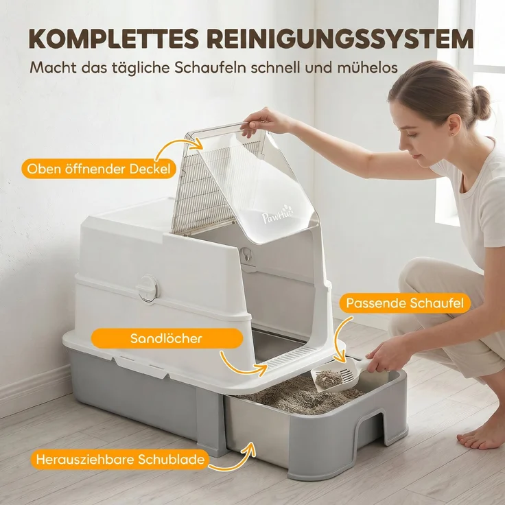 PawHut Katzentoilette, 201 Edelstahl, ABS, Grau, 60L x 40B x 45H cm – Bild 7