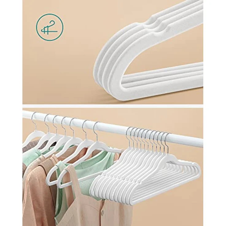 SONGMICS Kleiderbügel Samt, 30er Set, Bügel, Jackenbügel, 41,5 cm breit, Anzugbügel, dünn, gut belastbar, um 360° drehbarer Haken, für Mäntel, Hemden und Anzüge, weiß CRF026W02 – Bild 4