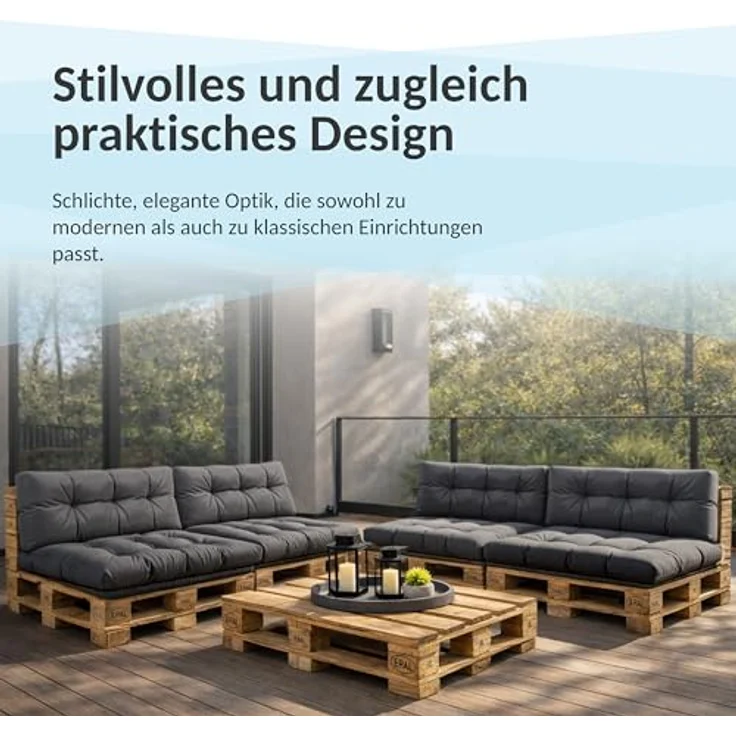 POKAR Palettenkissen Palletenauflagen Palettenpolster Palettensofa Palettenmöbel 8er Set: Sitzkissen 120x80 + Rückenlehne 120x40, Anthrazit – Bild 7