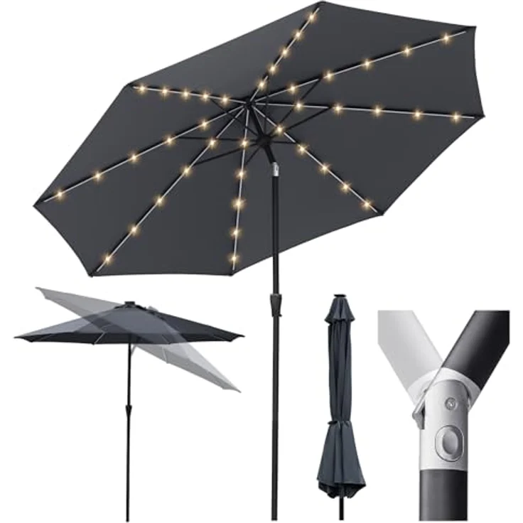 Sekey Solar-LED Sonnenschirm 330cm mit 40 LED, Windfester Gartenschirm UV 50+, Alu-Sonnenschirm mit Kurbel für Terrasse Balkon Garten – Bild 2