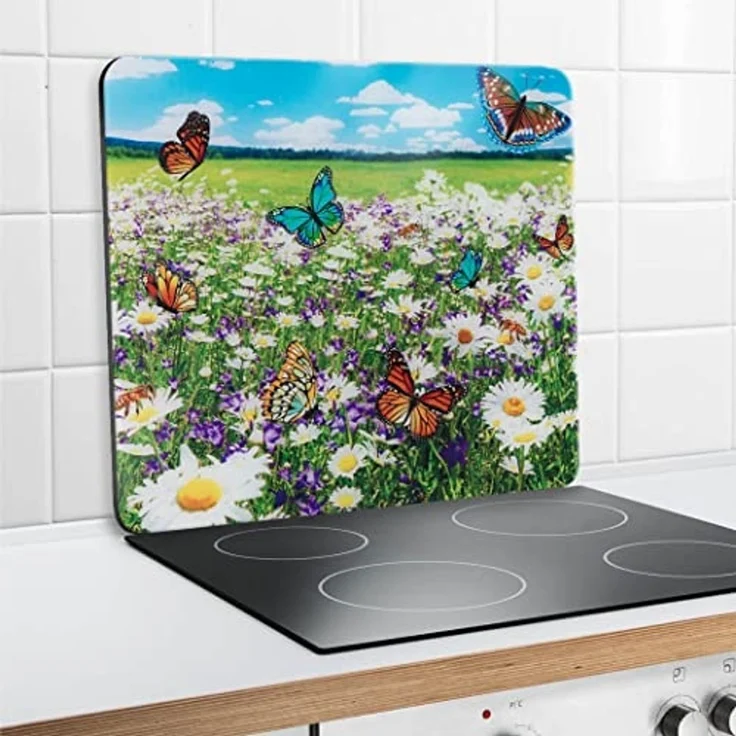 Maximex Schneide- und Abdeckplatte Sommerwiese, Glas, 56x50cm,vielseitig einsetzbar,mobil,Schneidebrett/Wandspritzschutz – Bild 3