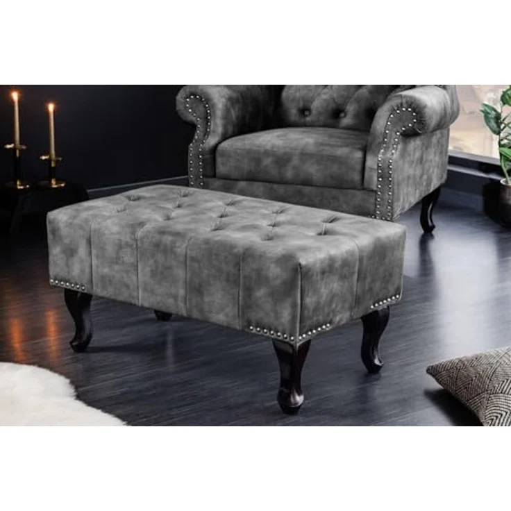 riess-ambiente Fußhocker CHESTERFIELD 80cm grau / dunkelbraun (Einzelartikel, 1 St), Wohnzimmer · Samt · Wellenunterfederung · Chesterfield Design – Bild 3