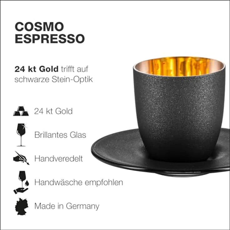 Eisch Cosmo Gold Espresso 109/6 mit Untersetzer In Geschenkröhre – Bild 3
