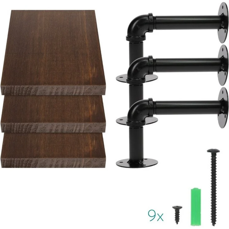 Navaris Wandregal Regal aus Holz und Metall - 3er Set Schweberegal Hängeregal, 3-tlg. – Bild 3