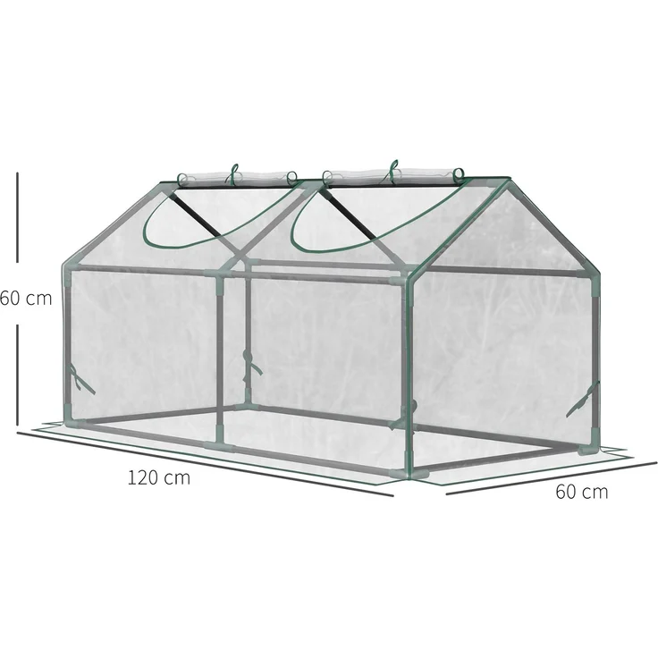 MELAYR, Gewächshaus mit Fernster, PE-Gitterfolie, Foliengewächshaus aus Stahl, 120 x 60 x 60 cm, Transparent – Bild 5
