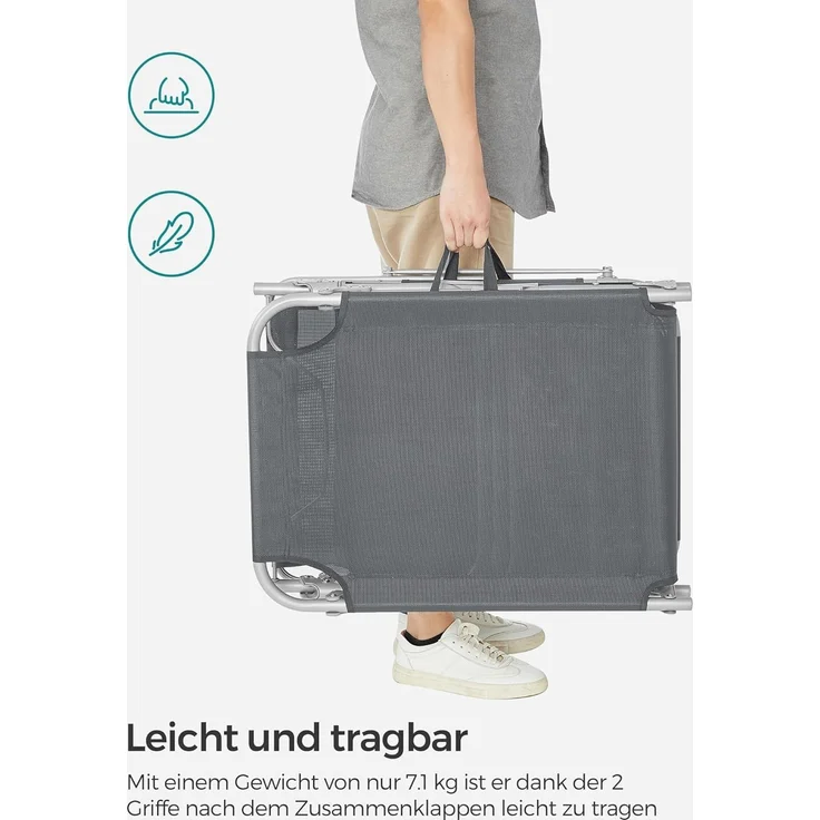 SONGMICS Sonnenliege, 2er Set, Liegestuhl, bis 250 kg belastbar, 193 x 53 x 29 cm, mit Sonnendach und Verstellbarer Rückenlehne GCB19UV1-2 – Bild 9